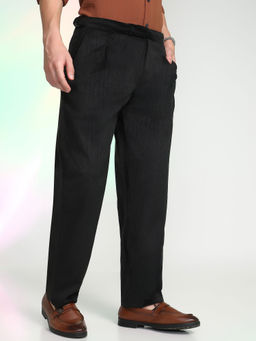 Campus Sutra - Black Solid Regular Fit Trouser