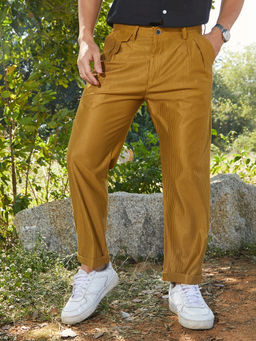 Campus Sutra - Mustard Self Design Regular Fit Trouser
