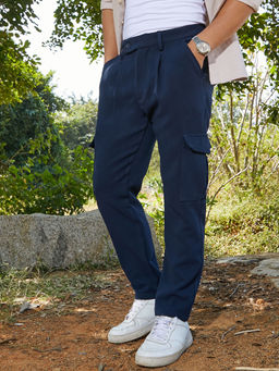 Campus Sutra - Blue Solid Straight Fit Cargo