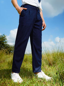 Campus Sutra - Blue Textured Regular Fit Trouser
