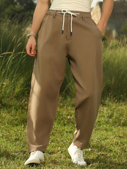 Campus Sutra - Brown Solid Loose Fit Trouser