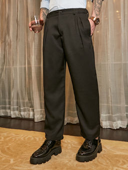 Campus Sutra - Black Solid Regular Fit Trouser