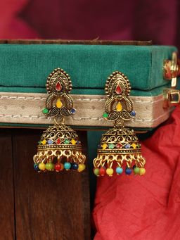 Anika's Creations - Traditional Gold Plated Party Wear Antique Multicolour Jhumka Earring