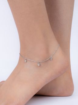 Ornate Jewels - 925 Silver Triple Hearts Anklet for Women and Girls (One Size)