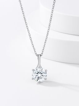 Ornate Jewels - 925 Silver 2 Carat American Diamond Solitaire Pendant With Chain For Women & Girls