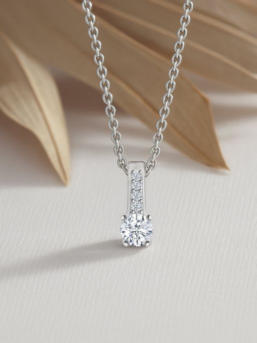 Ornate Jewels 925 Silver 0.5 Carat American Diamond Solitaire Necklace for Women & Girls