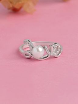 Ornate Jewels - 925 Silver 6.5 Mm Pearl Love Ring For Women & Girls