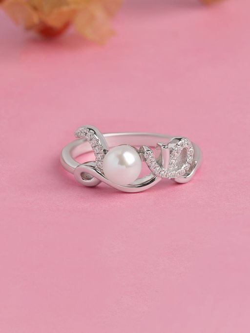 Ornate Jewels 925 Silver 6.5 Mm Pearl Love Ring For Women & Girls