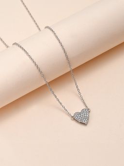 Ornate Jewels - 925 Silver American Diamond Heart Shape Solitaire Necklace For Women & Girls