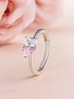 Ornate Jewels - 925 Silver Pear Pink American Diamond Toi Et Moi Adjustable Ring For Women & Girls (Adjustable)