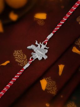 Ornate Jewels - 925 Silver Rhodium Plated Shreenathji Thread Rakhi for Brother With Roli Chawal