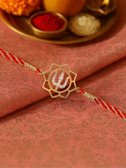 Ornate Jewels - 925 Silver 18K Gold Plated CZ Divine Shiva Thread Rakhi for Brother With Roli Chawal