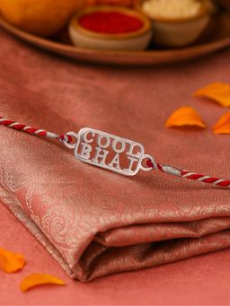Ornate Jewels - 925 Silver Rhodium Plated Cool Bhai Thread Rakhi for Brother With Roli Chawal