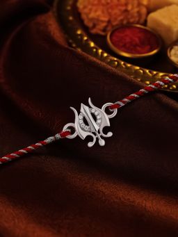 Ornate Jewels - 925 Silver American Diamond Trishul Thread Rakhi for Brother With Roli Chawal