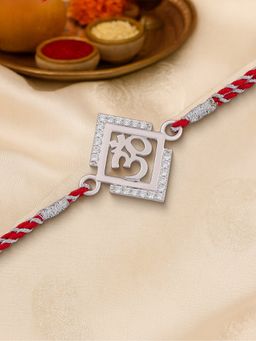 Ornate Jewels - 925 Silver American Diamond Divine Om Thread Rakhi for Brother With Roli Chawal