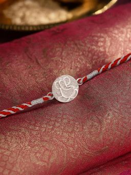 Ornate Jewels - 925 Silver Rhodium Plated Jai Ganesha Thread Rakhi for Brother With Roli Chawal