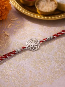 Ornate Jewels - 925 Silver Rhodium Plated Trendy Thread Rakhi for Brother With Roli Chawal