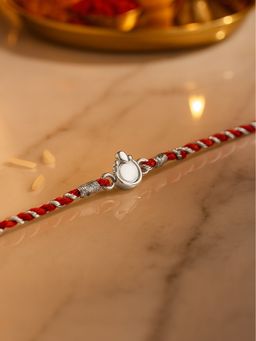Ornate Jewels - 925 Silver Rhodium Plated Little Ganesha Thread Rakhi for Brother With Roli Chawal