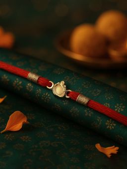 Ornate Jewels - 925 Silver 18K Gold Plated Little Ganesha Thread Rakhi for Brother With Roli Chawal