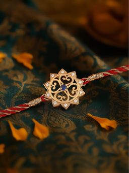 Ornate Jewels - 925 Silver 18K Gold Plated CZ Designer Thread Rakhi for Brother With Roli Chawal