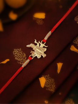 Ornate Jewels - 925 Silver 18K Gold Plated Shreenathji Thread Rakhi for Brother With Roli Chawal