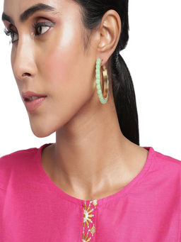 Accessher - Gold Plated Light Green Hoop Earrings For Women And Girls