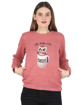 Monte Carlo - Women Polyester Blend Rust Graphic Round Neck Sweatshirt