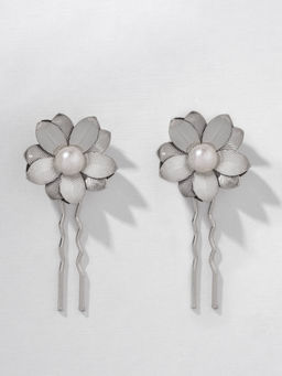Hair Drama Co. - Silver Floral Pearl U Pins (Pack of 2)