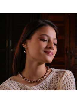TOTAPARI - Brown Party Popper Pearl Necklace with Earrings