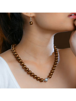 TOTAPARI - Coffee Brown Pearls Necklace with Earrings