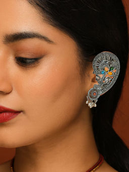 I Jewels - Multi-Color Stones Studded Designer Oxidised Ear Cuff