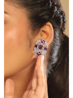 Nuyug - Rhodium Plated Orchid Grace Purple Stud Earrings