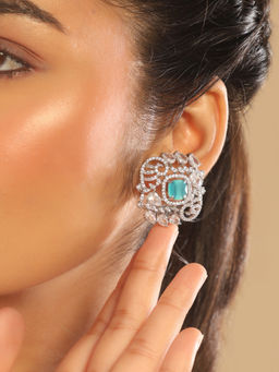 Nuyug - Rhodium Plated Sage Blue Grace Stud Earrings