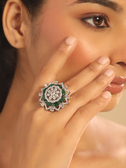 Nuyug - Multi-Color Rhodium Plated Emerald Spark Adjustable Ring