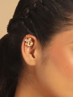 Nuyug - Multi-Color Laado Pearl Drops Top Clip Bugadi Earrings