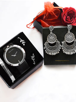 Joker and Witch - Joker & Witch Black Dark Moon Love Stack Watch Bracelets With Earring (Set of 4)