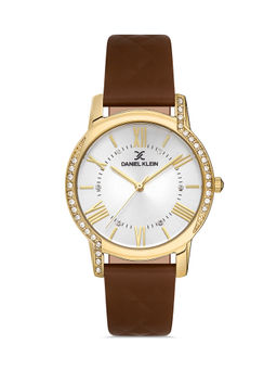 Daniel Klein - Silver Color Leather Strap Watch for Women DK.1.13038-2