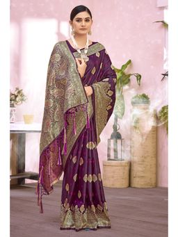 Sangam Prints - Purple Silk Woven Zari Work Traditional Tassel Saree with Unstitched Blouse