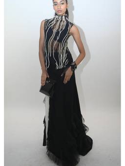 RINA DHAKA - Women Black Raven Ripple Gown Dress