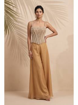ANEESH AGARWAAL - Beige Embroidered Corset Top With Sharara