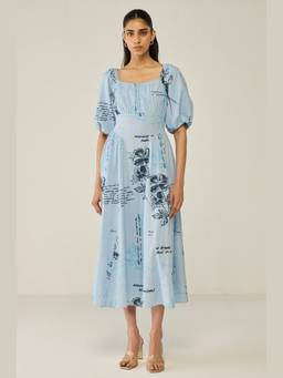 Move About Effortlessly - Blue Floral Printed Midi Dress