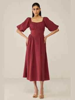 Move About Effortlessly - Burgundy Midi Dress