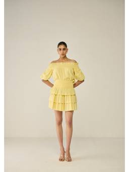 Move About Effortlessly - Yellow Schiffli Co-Ord Sets