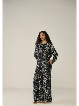 Move About Effortlessly - Black Printed Shirt And Pants Co-Ord Sets