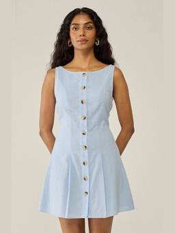 Move About Effortlessly - Blue Sleeveless A-Line Mini Dress