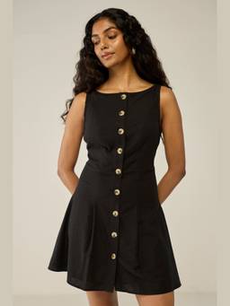 Move About Effortlessly - Black Sleeveless A-Line Mini Dress
