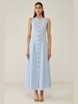 Move About Effortlessly - Blue Sleeveless A-Line Midi Dress