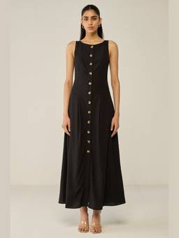 Move About Effortlessly - Black Sleeveless A-Line Midi Dress