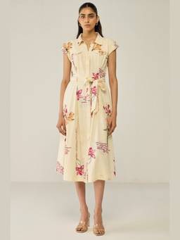 Move About Effortlessly - Cream Printed Collared Maxi Dress