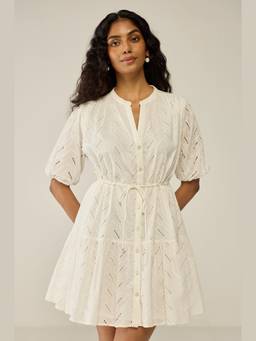 Move About Effortlessly - White Tiered Mini Dress